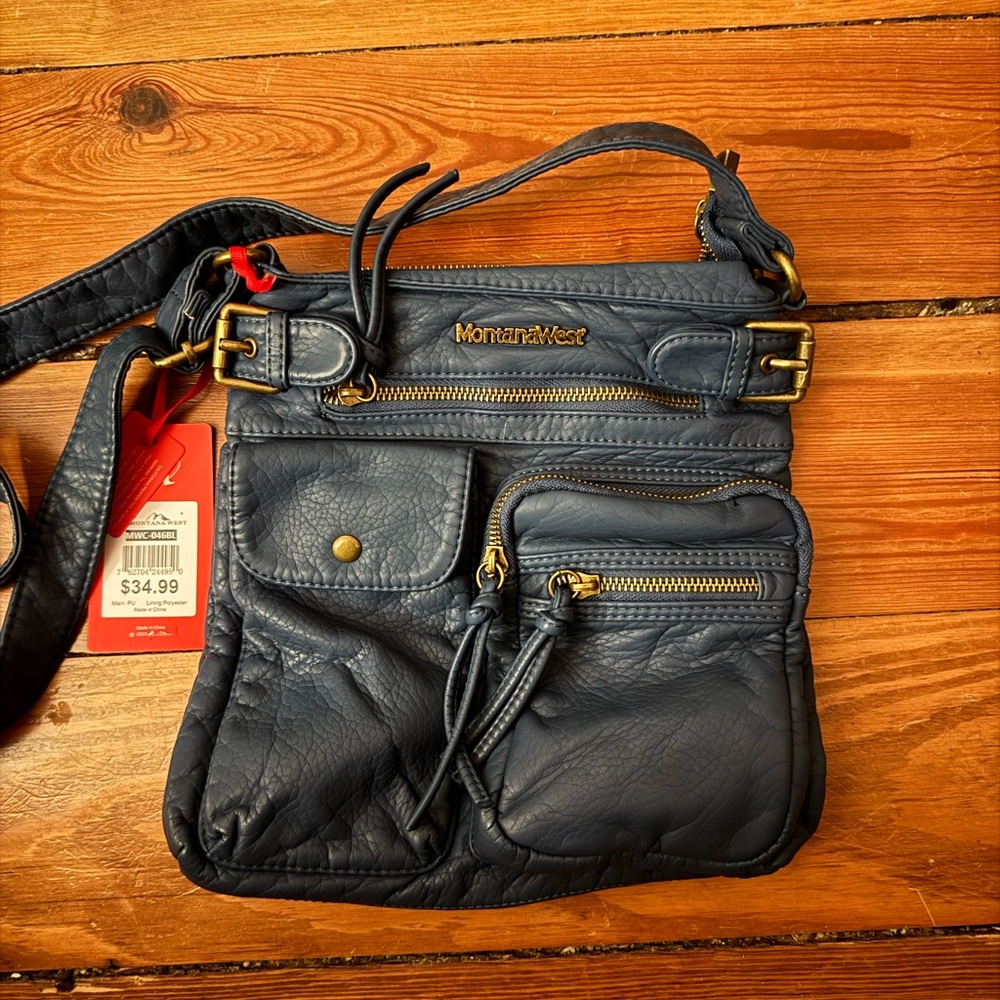 Montana West Dark Blue Leather Messenger Bag